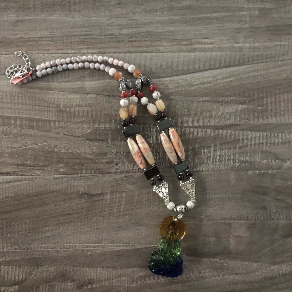 Glass Buddha Long Beaded Necklace